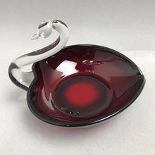 Load image into Gallery viewer, Duncan Miller Clear &amp; Ruby Red Swan Candy Dish (~4x6x5)
