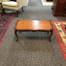 Load image into Gallery viewer, Carved Walnut Italian Inlay Coffee Table (18x38x19)
