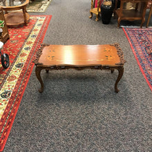 Load image into Gallery viewer, Carved Walnut Italian Inlay Coffee Table (18x38x19)
