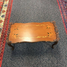 Load image into Gallery viewer, Carved Walnut Italian Inlay Coffee Table (18x38x19)
