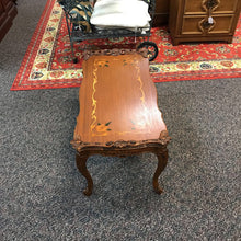 Load image into Gallery viewer, Carved Walnut Italian Inlay Coffee Table (18x38x19)
