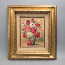 Load image into Gallery viewer, Gold Framed Oil On Canvas Painting - Red &amp; White Roses; Signed Ritter (18x16)
