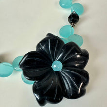 Load image into Gallery viewer, Onyx Carved Flower on Onyx &amp; Chalcedony Beaded Choker Necklace (13")
