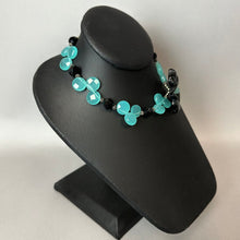 Load image into Gallery viewer, Onyx Carved Flower on Onyx &amp; Chalcedony Beaded Choker Necklace (13")
