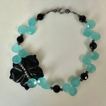 Load image into Gallery viewer, Onyx Carved Flower on Onyx &amp; Chalcedony Beaded Choker Necklace (13")
