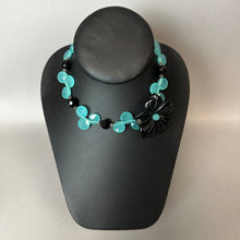 Load image into Gallery viewer, Onyx Carved Flower on Onyx &amp; Chalcedony Beaded Choker Necklace (13")
