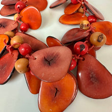 Load image into Gallery viewer, TanguaLove Dyed Red-Orange Tagua Nut Beaded Bib Necklace (26"/Adjustable)
