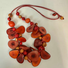 Load image into Gallery viewer, TanguaLove Dyed Red-Orange Tagua Nut Beaded Bib Necklace (26"/Adjustable)
