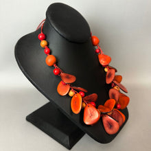Load image into Gallery viewer, TanguaLove Dyed Red-Orange Tagua Nut Beaded Bib Necklace (26"/Adjustable)
