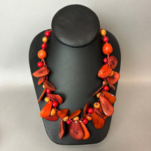 Load image into Gallery viewer, TanguaLove Dyed Red-Orange Tagua Nut Beaded Bib Necklace (26"/Adjustable)
