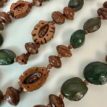 Load image into Gallery viewer, Vintage Brown &amp; Green Carved Nut Boho Beaded Necklace (36")
