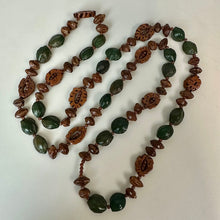Load image into Gallery viewer, Vintage Brown &amp; Green Carved Nut Boho Beaded Necklace (36")
