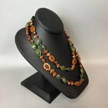 Load image into Gallery viewer, Vintage Brown &amp; Green Carved Nut Boho Beaded Necklace (36")
