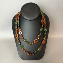 Load image into Gallery viewer, Vintage Brown &amp; Green Carved Nut Boho Beaded Necklace (36")
