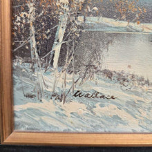 Load image into Gallery viewer, Gold Framed Oil Painting - Winter Lake Scene, Signed Wallace (15.5x18)
