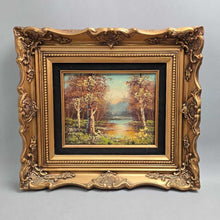 Load image into Gallery viewer, Gold Framed Oil Painting - Fall Lake Scene, Signed (15.5x18)
