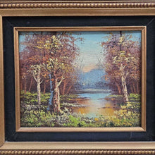 Load image into Gallery viewer, Gold Framed Oil Painting - Fall Lake Scene, Signed (15.5x18)
