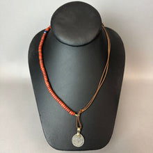 Load image into Gallery viewer, Vintage Afghani Coin Charm on Mixed Media Leather Bead Necklace (22")
