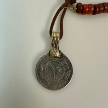 Load image into Gallery viewer, Vintage Afghani Coin Charm on Mixed Media Leather Bead Necklace (22")
