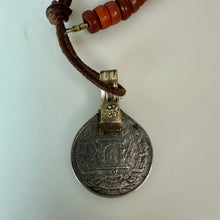 Load image into Gallery viewer, Vintage Afghani Coin Charm on Mixed Media Leather Bead Necklace (22")
