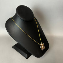 Load image into Gallery viewer, Vintage Nolan Miller Goldtone Enamel Rhinestone Flower Pendant on 30" Chain
