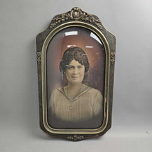 Load image into Gallery viewer, Antique Convex Bubble Glass Portrait - Woman Smiling Politey (24x13.5) (As-Is)
