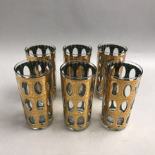 Load image into Gallery viewer, Vintage Set of 6 Culver Pisa Highball Glasses MCM 22k Gold Crackled Cutout (5")
