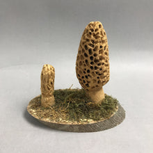 Load image into Gallery viewer, Handcrafted Wooden Sculpture of Morel Mushrooms On A Rustic Base (5x5)
