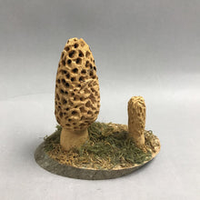 Load image into Gallery viewer, Handcrafted Wooden Sculpture of Morel Mushrooms On A Rustic Base (5x5)
