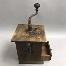 Load image into Gallery viewer, Antique Style Wood Box Coffee Grinder Cast Iron Crank (12")(As Is)
