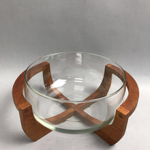 Load image into Gallery viewer, MCM Glass Bowl Teak Wood Cradle Stand Serving Bowl (6x9)
