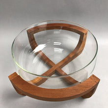 Load image into Gallery viewer, MCM Glass Bowl Teak Wood Cradle Stand Serving Bowl (6x9)
