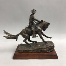 Load image into Gallery viewer, Vintage 1988 "THE COWBOY" Bronze Sculpture Franklin Mint w/ Wood Base (7")

