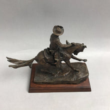 Load image into Gallery viewer, Vintage 1988 "THE COWBOY" Bronze Sculpture Franklin Mint w/ Wood Base (7")
