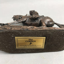 Load image into Gallery viewer, Vintage 1988 "THE COWBOY" Bronze Sculpture Franklin Mint w/ Wood Base (7")
