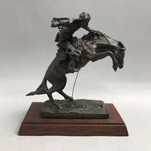 Load image into Gallery viewer, Vintage 1988 "THE BRONCHO BUSTER" Bronze Sculpture Franklin Mint w/ Wood Base (7")
