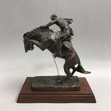 Load image into Gallery viewer, Vintage 1988 "THE BRONCHO BUSTER" Bronze Sculpture Franklin Mint w/ Wood Base (7")

