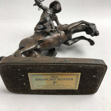 Load image into Gallery viewer, Vintage 1988 "THE BRONCHO BUSTER" Bronze Sculpture Franklin Mint w/ Wood Base (7")
