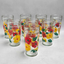 Load image into Gallery viewer, Set of 8 Anchor Hocking Red &amp; Yellow Flower Jars / Tumblers (6")
