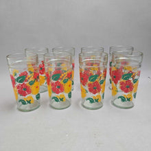 Load image into Gallery viewer, Set of 8 Anchor Hocking Red &amp; Yellow Flower Jars / Tumblers (6")
