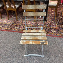 Load image into Gallery viewer, Antique Metal Framed Wooden Slatted Back Folding Chair (31x15x15)
