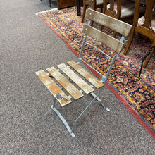 Load image into Gallery viewer, Antique Metal Framed Wooden Slatted Back Folding Chair (31x15x15)
