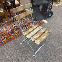 Load image into Gallery viewer, Antique Metal Framed Wooden Slatted Back Folding Chair (31x15x15)
