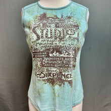 Load image into Gallery viewer, Skinny Minnie The Studio Vintage Print Studded Sleeveless Top sz L
