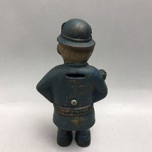 Load image into Gallery viewer, Vintage Old Cast Iron Painted Mulligan The Policeman Still Coin Bank (8")
