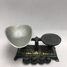 Load image into Gallery viewer, Vintage Small Mini Cast Iron Balance Scale With Scoop &amp; 4 Weights Complete (3x5x2)
