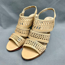 Load image into Gallery viewer, Adrienne Vittadini Nude Leather Caged Wood Heel Sandals sz 7.5 NWOB
