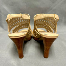 Load image into Gallery viewer, Adrienne Vittadini Nude Leather Caged Wood Heel Sandals sz 7.5 NWOB
