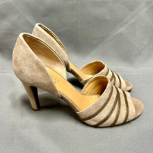 Load image into Gallery viewer, Franco Sarto Tan Suede Strappy Detail Open Toe Heels sz 7.5 NWOB
