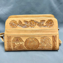 Load image into Gallery viewer, Artisan Tan Tooled Leather Mexican Mayan Imagery Purse (9x14x6")

